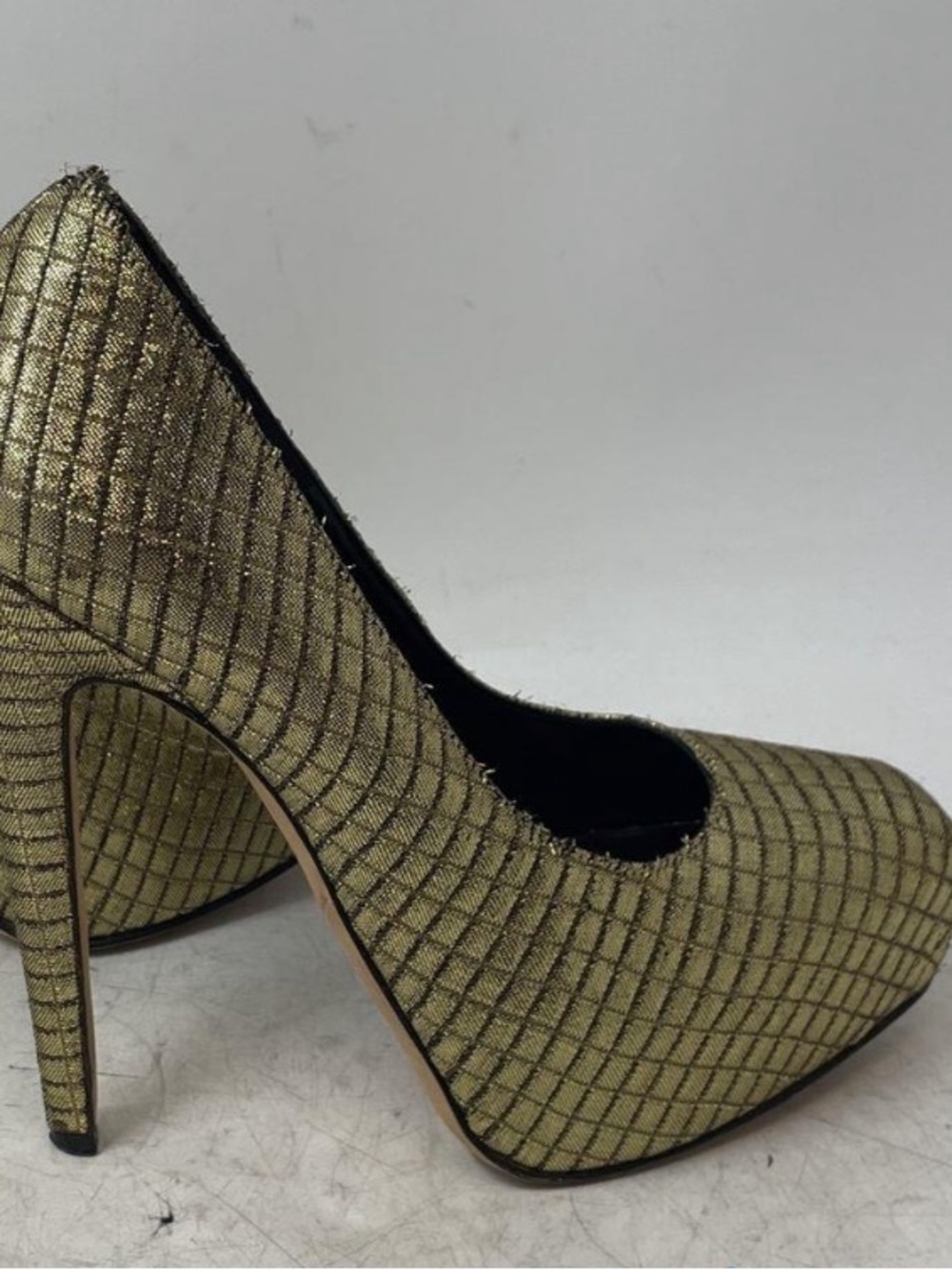 Women’s Brian Atwood Gold Metallic Grid High Heel Platform Pumps Size 36